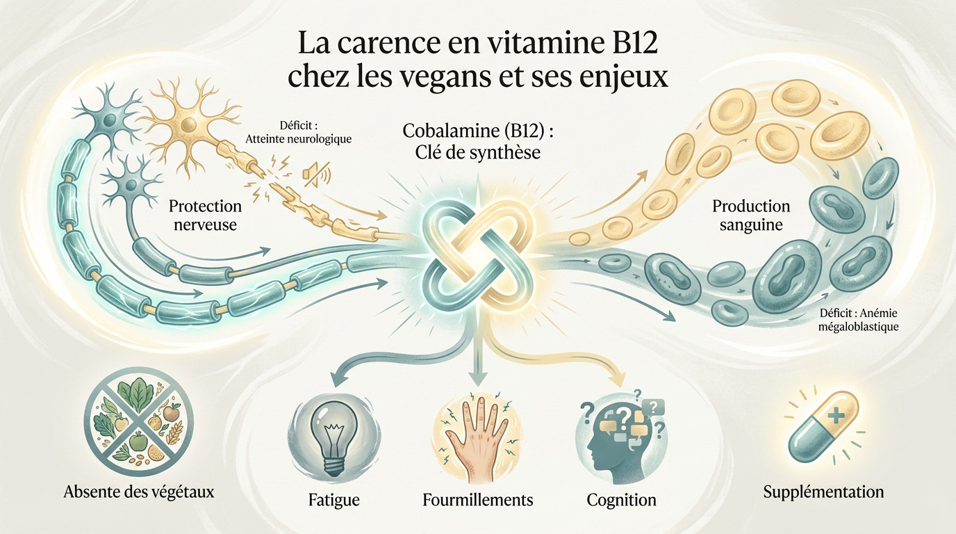 Représentation des globules rouges et des connexions nerveuses dépendantes de la vitamine B12