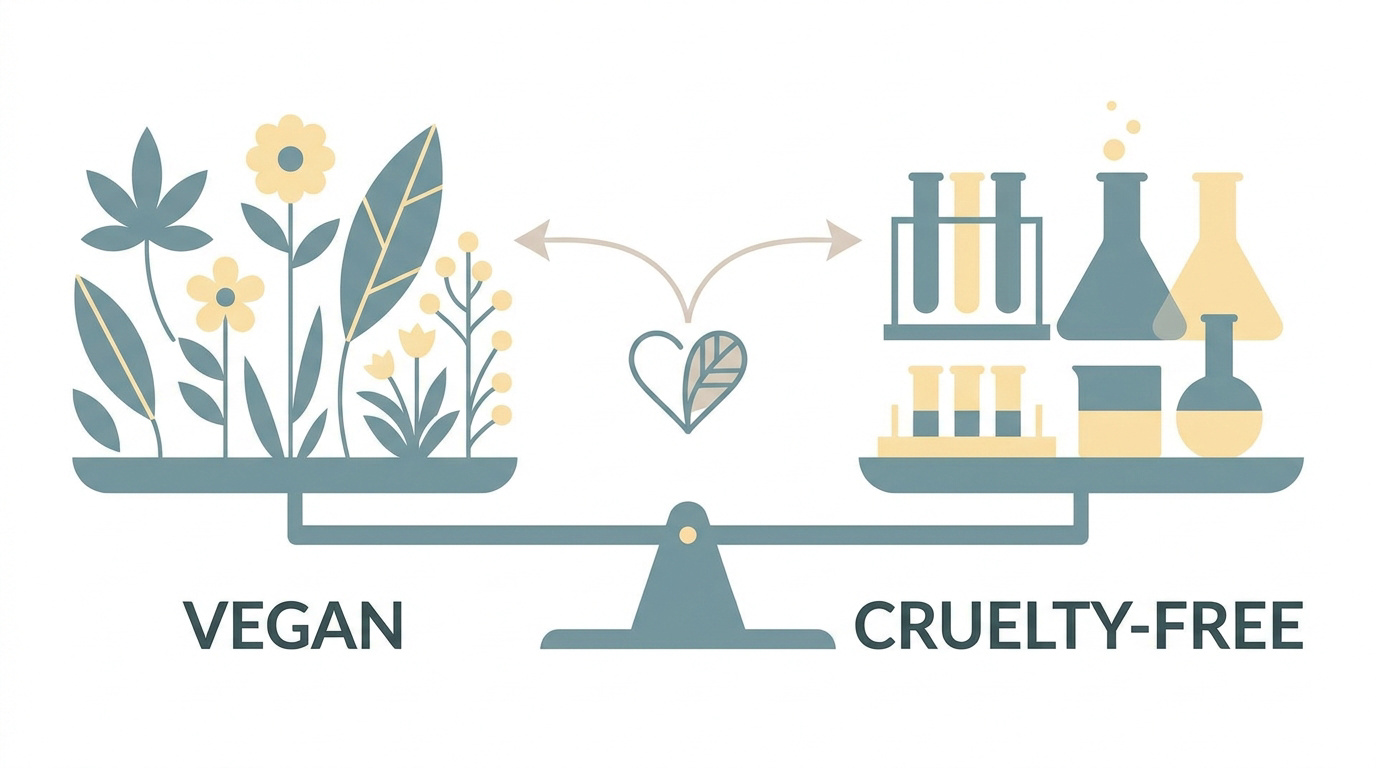 Comparaison entre les logos vegan et cruelty-free sur des flacons de cosmétiques